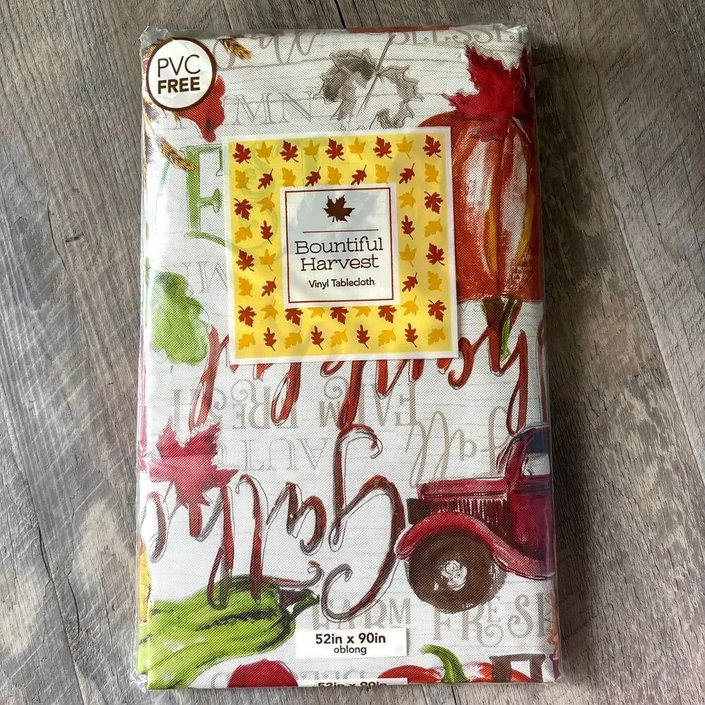 Bountiful Harvest Fall Vinyl Tablecloth 52x90 Oblong Thanksgiving PVC Free